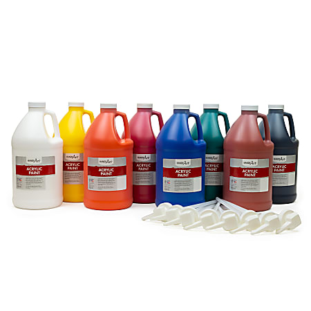 Handy Art Acrylic Paint Set With Pumps, 0.5 Gallons, Primary Colors, Set Of 8