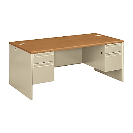 HON® 38000 72"W Double-Pedestal Computer Desk, Harvest/Putty