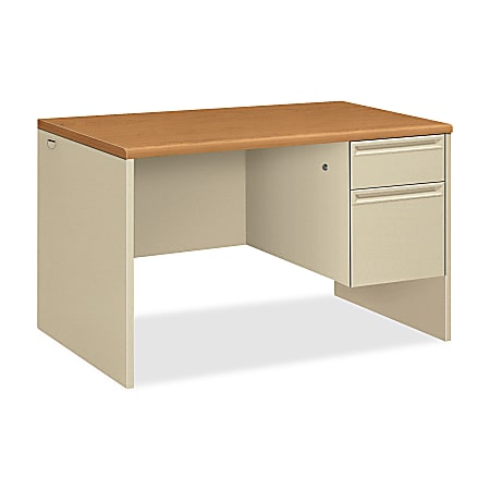 HON®38000 Series Right Pedestal Desk With Lock, Harvest/Putty
