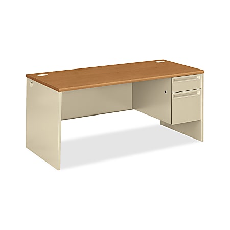 HON® 38000 66"W Right-Pedestal Computer Desk With Lock, Harvest/Putty