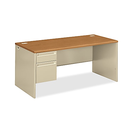 HON® 38000 48"W Left-Pedestal Computer Desk With Lock, Harvest/Putty