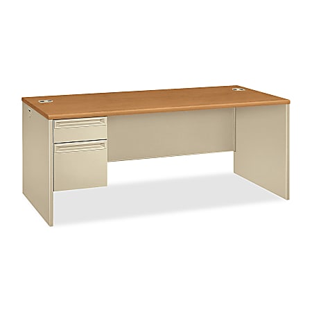 HON® 38000 72"W Left-Pedestal Computer Desk, Harvest/Putty