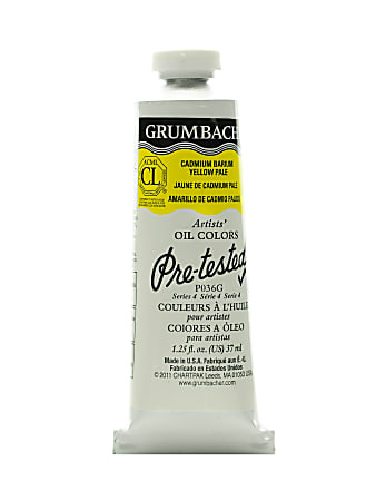 Grumbacher P036 Pre-Tested Artists' Oil Colors, 1.25 Oz, Cadmium Barium Yellow Pale