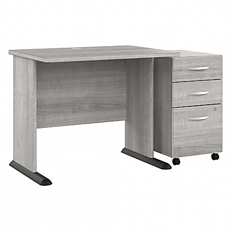 Bush® Business Furniture Studio A 36"W Small Computer Desk With 3-Drawer Mobile File Cabinet, Platinum Gray, Standard Delivery