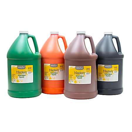 Handy Art Little Masters Tempera Paint Kit, 4 Gallons, Orange/Green/Brown/Black, Set Of 4 Bottles
