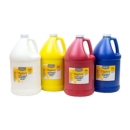 Handy Art Little Masters Tempera Paint Kit, 4 Gallons,  White/Yellow/Red/Blue, Set Of 4 Bottles