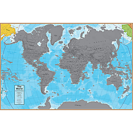 Hemispheres Scratch-Off Laminated Wall Map, 24" x 36",