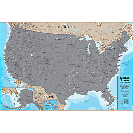 Hemispheres Scratch-Off Laminated Wall Map, 24" x 36", USA