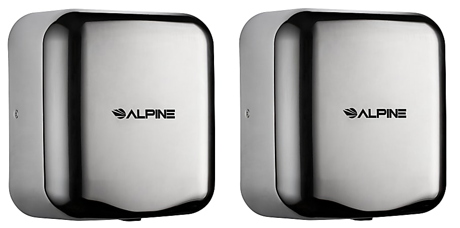 Alpine Industries Hemlock Commercial Automatic High-Speed Electric Hand Dryers, Chrome, Pack Of 2 Dryers