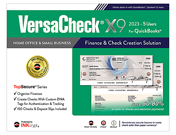 VersaCheck® X9 INKcrypt For QuickBooks® Software, 2023, For 5 Users, Windows® 8.1/10/11, Disc/Product Key