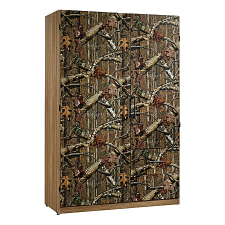 Sauder Wood Wardrobe Storage Cabinet, 1 Adjustable And 1 Fixed Shelves, 71 1/2"H x 47 1/2"W x 20"D, Mossy Oak Break-Up Infinity Pattern/Scribed Oak