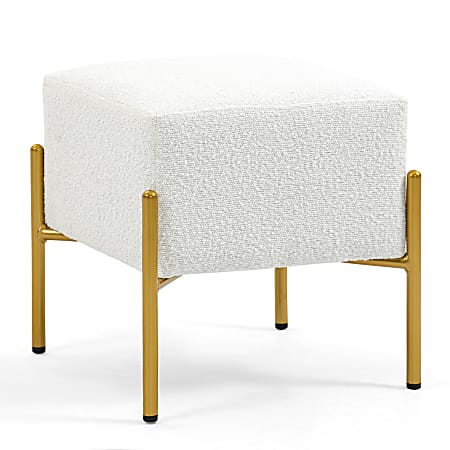 Glamour Home Aysha Boucle Ottoman, 15-3/4”H x 15-5/16”W x 15-5/16”D, White