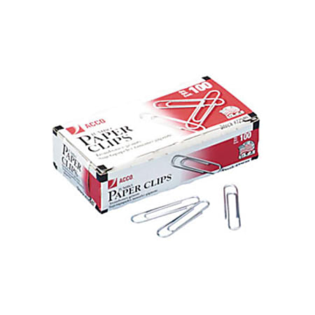 ACCO® Paper Clips, Box Of 100, Jumbo, Silver