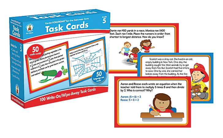 Carson-Dellosa CenterSOLUTIONS® Task Cards, Grade 5, Box Of 100 Cards