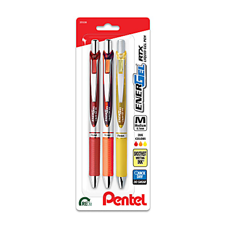 Pentel® EnerGel™ RTX Retractable Liquid Gel Pens, 3pk, Medium Point, 0.7mm, Assorted