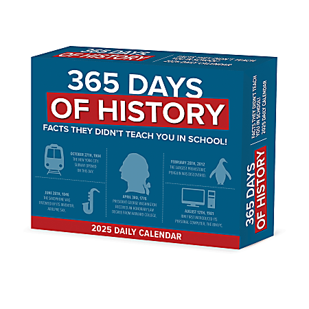 2025 Willow Creek Press Daily Desk Box Calendar, Trivia, 5-1/2” x 6-1/4”, 365 Days of History, January To December, 46753