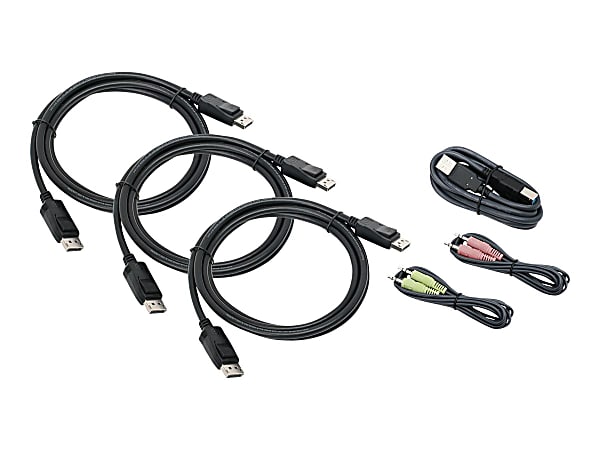 IOGEAR G2L9302U 4K Triple View DisplayPort USB KVM Cable Kit - Video / USB / audio cable - TAA Compliant - mini jack, USB Type A, DisplayPort (M) to mini jack, USB Type B, DisplayPort (M) - 5 ft - 4K support