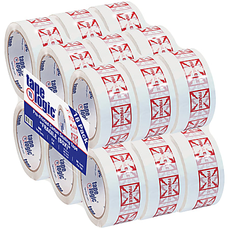 Tape Logic® Fragile (Box) Preprinted Carton Sealing Tape, 3" Core, 2" x 55 Yd., Red/White, Pack Of 18