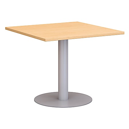 Bush Business Furniture 36"W Square Conference Table with Metal Disc Base, Natural Maple, Premium Installation