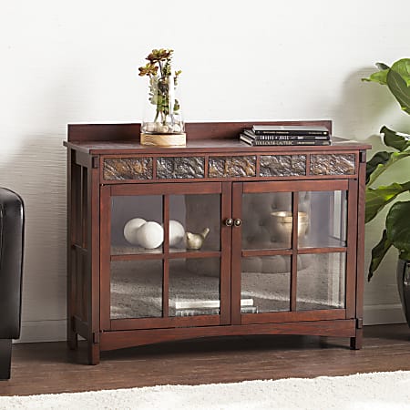 SEI Furniture Camino Mission Faux Slate Sideboard And Display Curio, Rectangular, Espresso