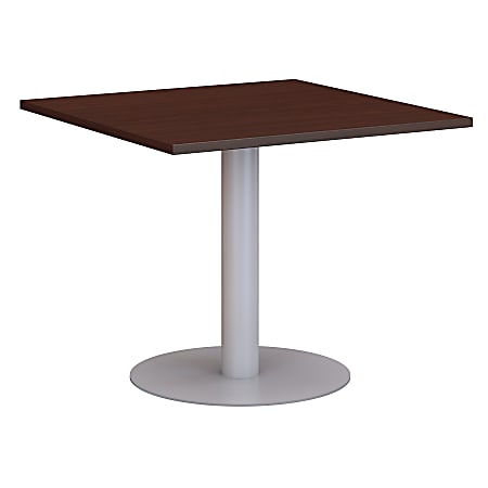 Bush Business Furniture 36"W Square Conference Table with Metal Disc Base, Harvest Cherry, Premium Installation