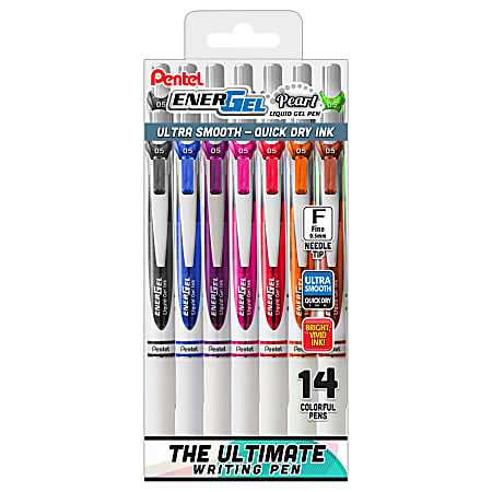 Pentel® EnerGel™ Deluxe Pearl Pens, Needle Tip, 0.5 mm, Assorted, Pack Of 14 Pens
