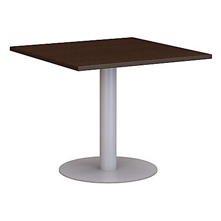 Bush Business Furniture 36"W Square Conference Table with Metal Disc Base, Mocha Cherry, Standard Delivery