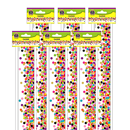 Teacher Created Resources Straight Border Trim, 3'' x 35'', Confetti, 12 Boarders Per Pack, Set Of 6 Packs