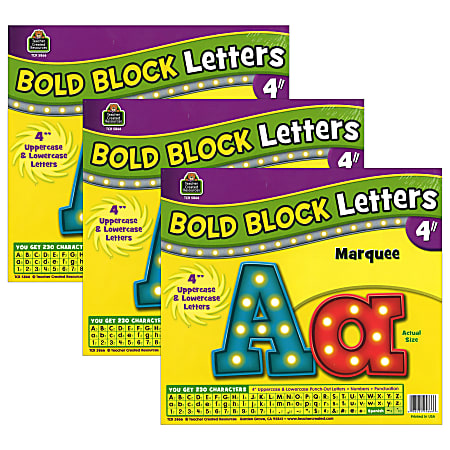 Teacher Created Resources 4" Letters, Marquee Bold Block, 230 Pieces Per Pack, Set Of 3 Packs