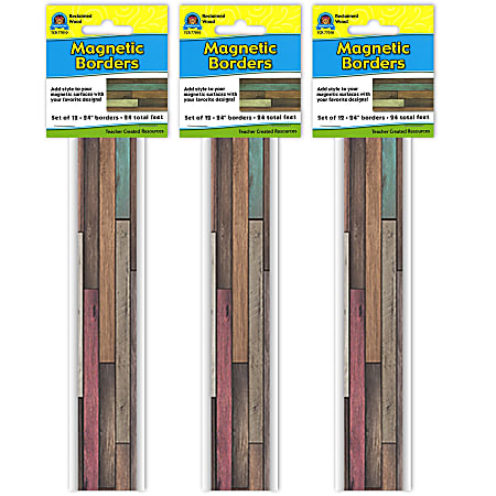 Teacher Created Resources Magnetic Borders, 24" x 1-1/2", Reclaimed Wood, 12 Boarders Per Pack, Set Of 3 Packs