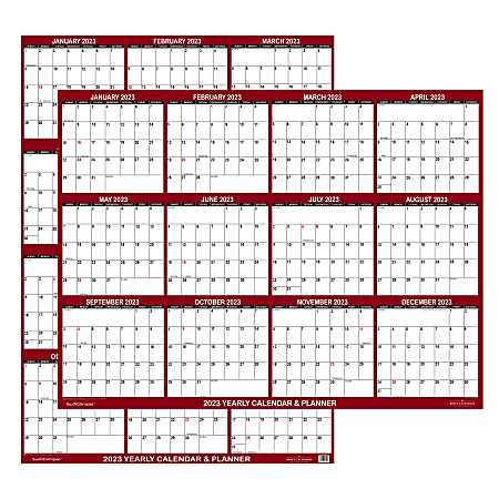 SwiftGlimpse 2-Sided Yearly Erasable Wall Calendar, 24” x 36”, Maroon, January To December 2023