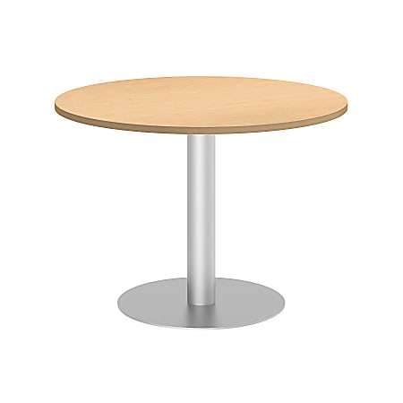 Bush Business Furniture 42"W Round Conference Table with Metal Disc Base, Natural Maple, Premium Installation