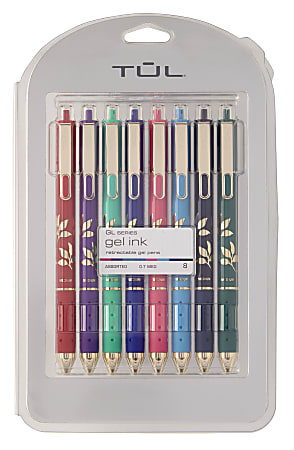 TUL® GL Series Retractable Gel Pens, Medium Point, 0.7 mm, Assorted Floral Barrel, Assorted Inks, Pack Of 8 Pens