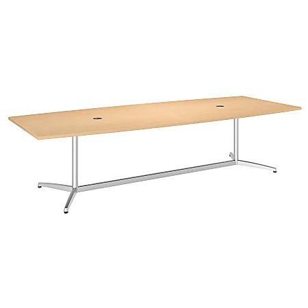Bush Business Furniture 120"W x 48"D Boat Shaped Conference Table with Metal Base, Natural Maple/Silver, Standard Delivery