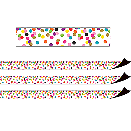 Teacher Created Resources Magnetic Borders, 24" x 1-1/2", Confetti, 12 Boarders Per Pack, Set Of 3 Packs