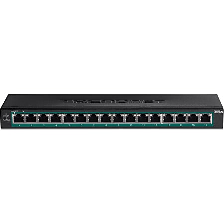 TRENDnet 16-Port Gigabit PoE+ Switch; TPE-TG160H; 123W PoE Power Budget; 32 Gbps Switching Capacity; Desktop Switch; Ethernet Network Switch; Metal; 1U 10" Rack Mountable; Lifetime Protection - 16-Port Gigabit PoE+ Switch