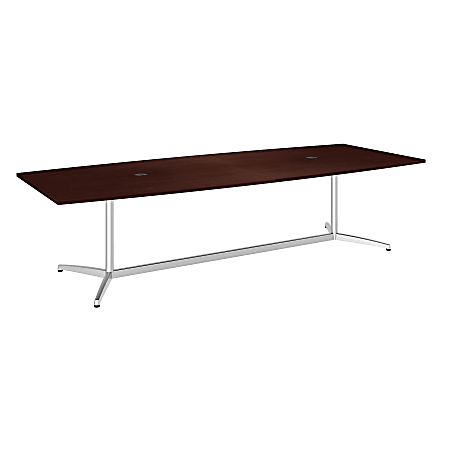 Bush Business Furniture 120"W x 48"D Boat Shaped Conference Table with Metal Base, Harvest Cherry/Silver, Standard Delivery