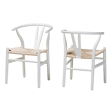 Baxton Studio Paxton Wood Dining Accent Chair Set, White, Set Of 2 Chairs