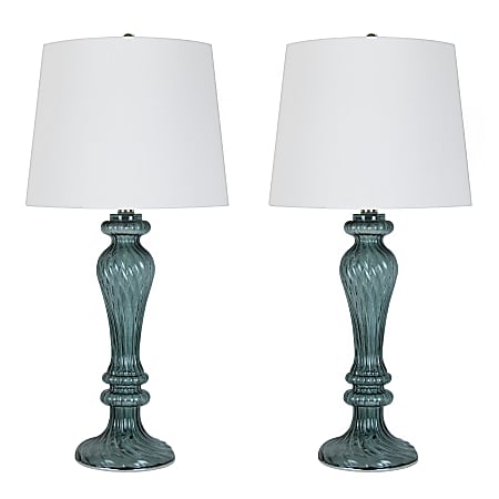 LumiSource Windsor Table Lamps, 25-1/2"H, Off-White Shade/Smokey Turquoise Base, Pack Of 2 Lamps