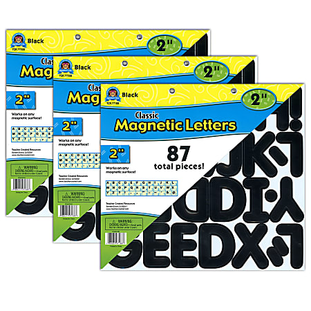 Teacher Created Resources Magnetic Letters, 2”, Black, 87 Pieces Per Pack, Set Of 3 Packs