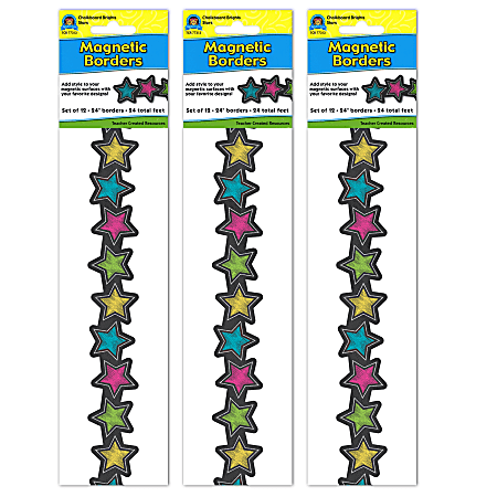 Teacher Created Resources Magnetic Borders, 24" x 1-1/2", Chalkboard Brights Stars, 12 Boarders Per Pack, Set Of 3 Packs
