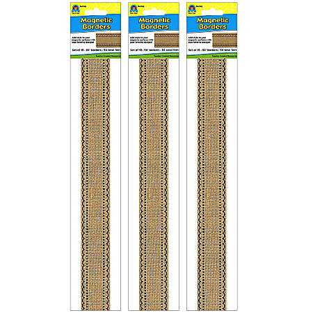 Teacher Created Resources Magnetic Borders, 24" x 1-1/2", Burlap, 12 Boarders Per Pack, Set Of 3 Packs