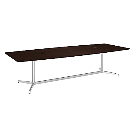 Bush Business Furniture 120"W x 48"D Boat Shaped Conference Table with Metal Base, Mocha Cherry/Silver, Premium Installation