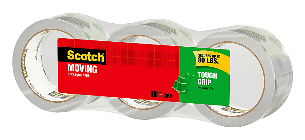 Scotch® Tough Grip Moving Packing Tape, 1.88" x 43.7 Yd., Clear, Pack Of 3