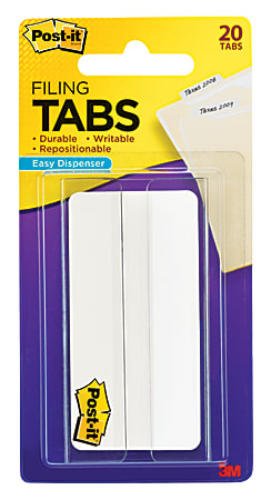 Post-it® Tabs, 3 in., 20 Tabs/On-the-Go Dispenser Solid, White