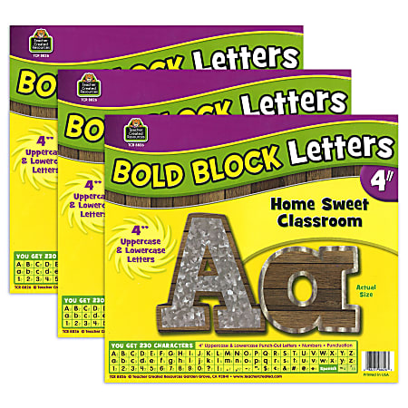Teacher Created Resources 4" Letters, Home Sweet Classroom Bold Block, 230 Characters Per Pack, Set Of 3 Packs
