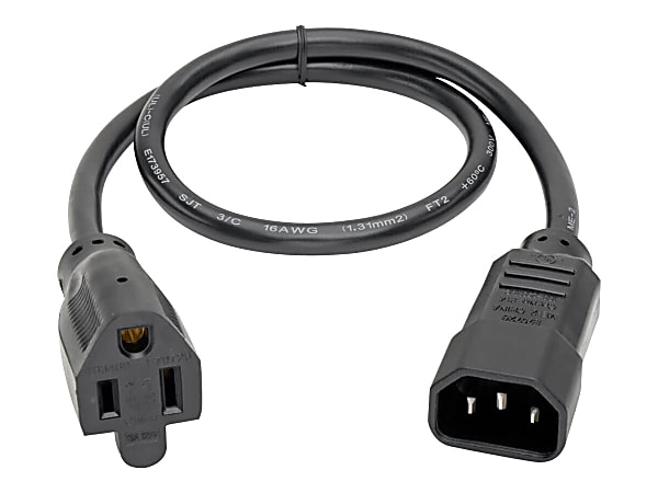 Tripp Lite Standard Computer Power Cord 10A 18AWG C14 to 5-15R - Power cable - power IEC 60320 C13 to NEMA 5-15 (F) - AC 110 V - 2 ft - black