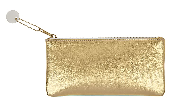 Divoga® Gold Struck Pencil Pouch, 4"H x 8"W x 11/16"D, Gold/Mint