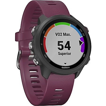 Garmin Forerunner 245 GPS Watch Wrist 1.2 240 x 240 Bluetooth GPS 168 Hour Berry Glass Lens Fiber Reinforced Polymer Case Silicone Band Office Depot