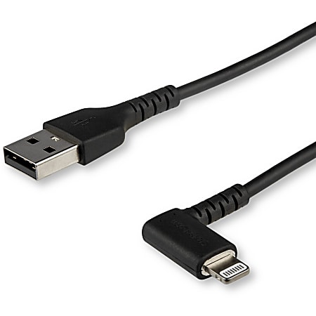 StarTech.com 2m / 6.6ft Angled Lightning to USB Cable - Heavy Duty MFI Certified Lightning Cable - Black - USB to Lightning (RUSBLTMM2MBR)